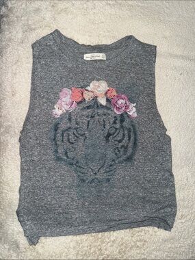 Abercrombie & Fitch Gray Sleeveless Tank with Floral Crown Graphic